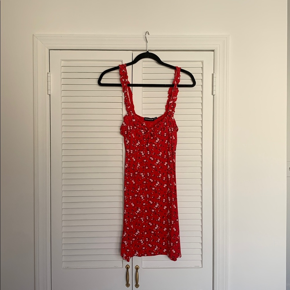 Prettylittlething red floral mini dress